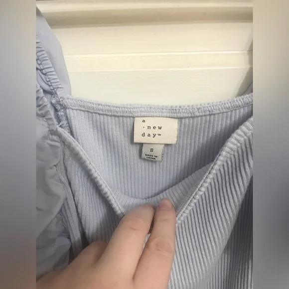 A New Day sky blue puff sleeve ribbed tank size small - Picture 3 of 3